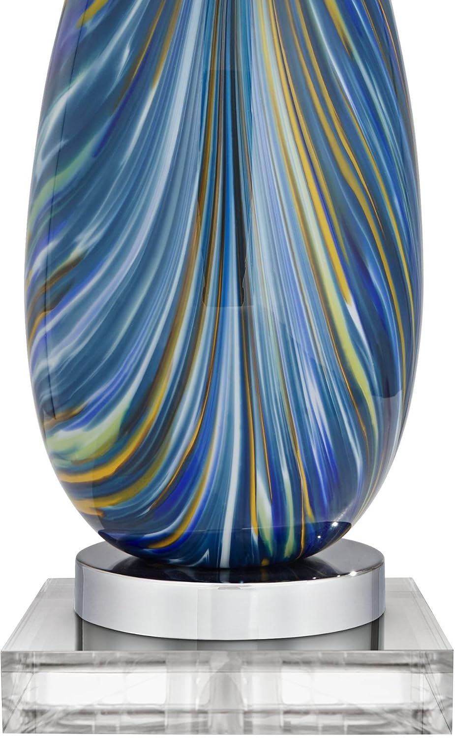 Possini Euro Design Pablo Modern Style Table Lamp with Clear Square Riser 28.5' Tall Multi Blue Art Glass White Drum Shade for Living Room Bedroom House Bedside Nightstand Home (Color May Vary)