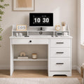 MaverickFurni White Desk with Drawers, Small Computer Desk with Drawers for Writing Study, Office Desk with File Drawer and Monitor Stand for Bedroom, Small Spaces