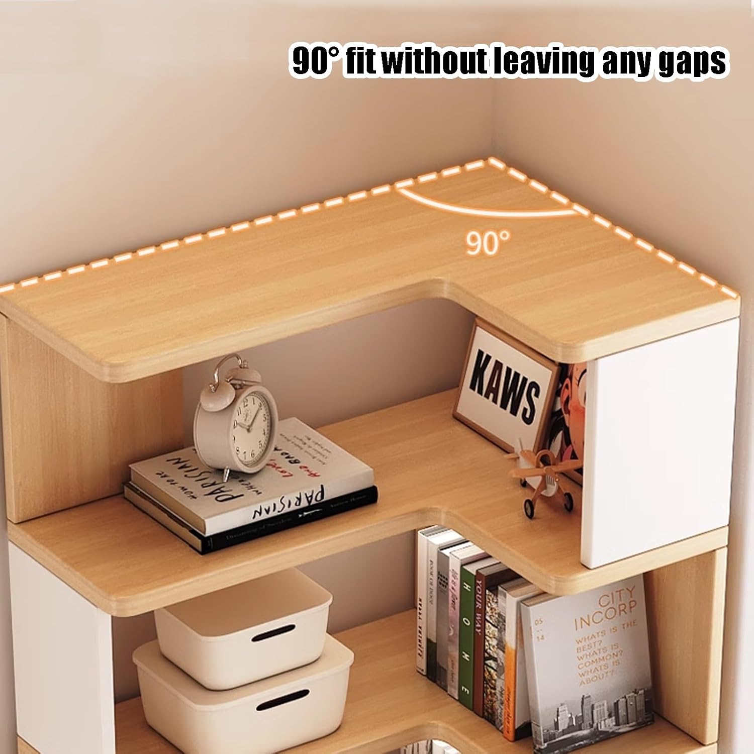 Open Shelf Corner Bookshelf, Multi-Layer Corner Shelf, Wooden Cube Display Shelf, Corner Bookcase Toy for Small Space, Book Storage, for Game Room, Bedroom(Black Walnut,60x40x191.3cm)