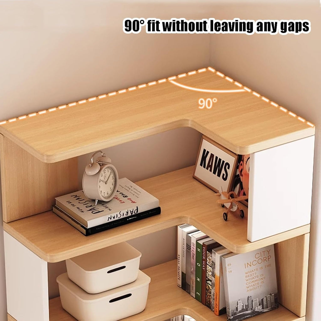 Open Shelf Corner Bookshelf, Multi-Layer Corner Shelf, Wooden Cube Display Shelf, Corner Bookcase Toy for Small Space, Book Storage, for Game Room, Bedroom(Black Walnut,60x40x222.9cm)