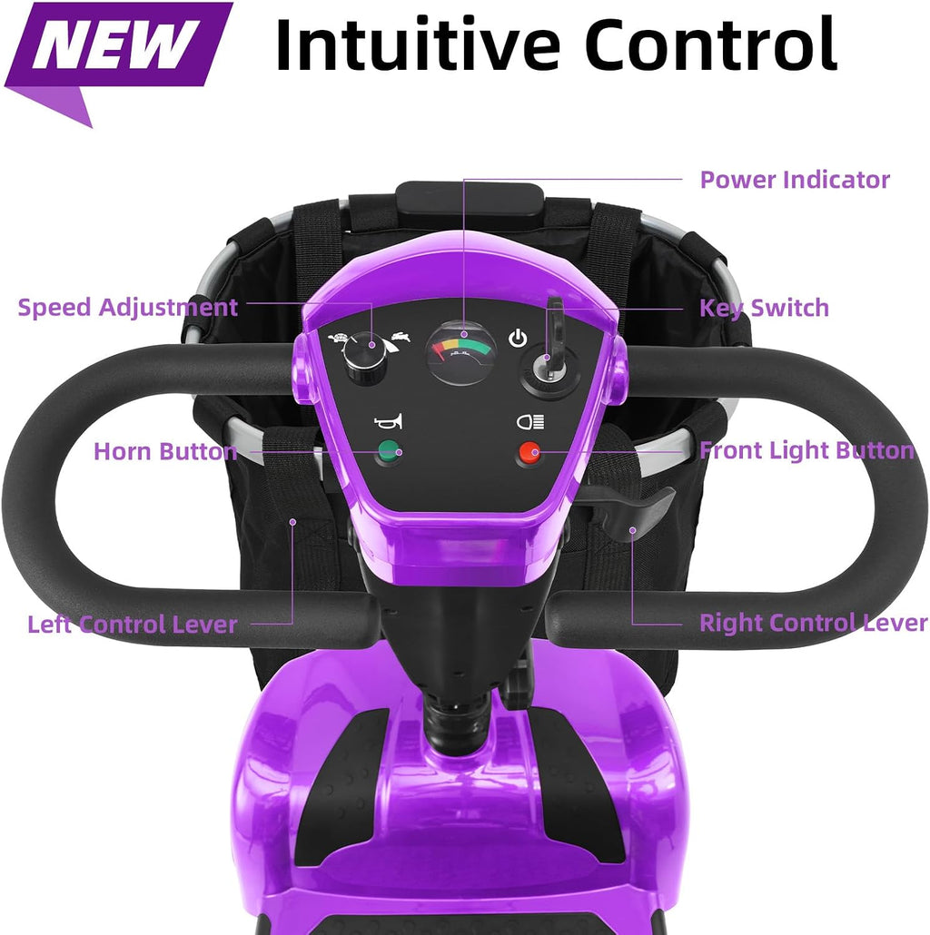 20 Miles 4 Wheels Mobility Scooter for Seniors/Adults Up to 300LBS,350W Electric Wheelchair Detachable Lithium Battery,Dual Baskets,Rotating Seat,with Taillight, USB Charging, Purple