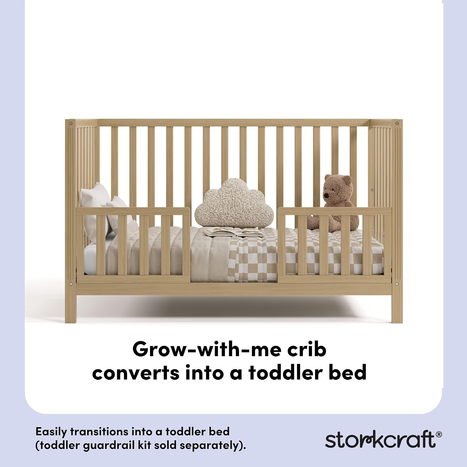 Storkcraft Morningside 5-in-1 Convertible Crib – GREENGUARD Gold Certified, Fits Standard Crib Mattress, Converts to Toddler Bed, Daybed and Full Bed, 4 Adjustable Mattress Heights (Driftwood)