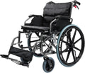 22'' Steel Transport Wheelchair W/Flip-Backs Arms & Handbrake Folding Manual Wheelchair W/Anti-tip Device Bariatric Scooter for Elderly Adults