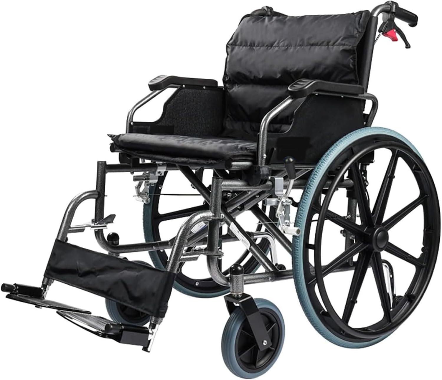 22'' Steel Transport Wheelchair W/Flip-Backs Arms & Handbrake Folding Manual Wheelchair W/Anti-tip Device Bariatric Scooter for Elderly Adults