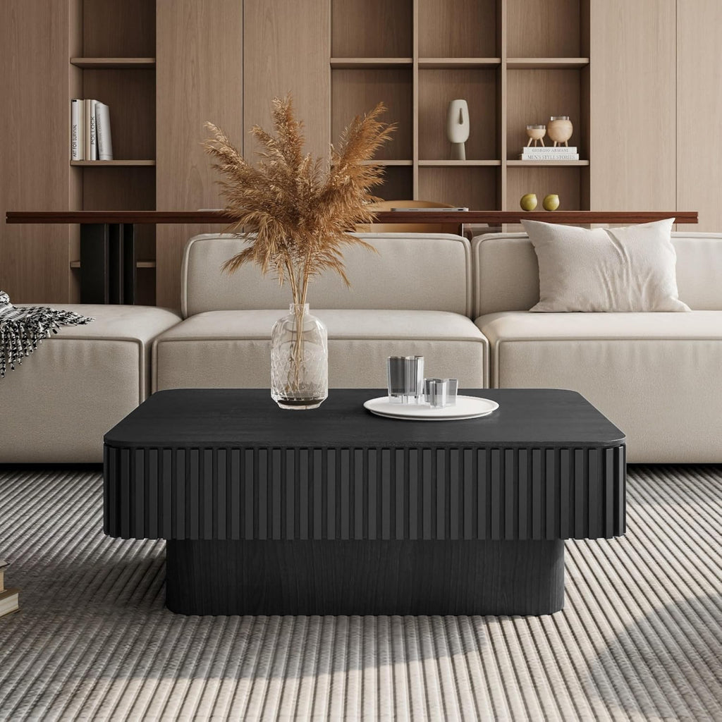 LKTART Lift Top Coffee Table for Living Room, Mid Century Modern Coffee Table with Hidden Storage, Solid Wood Veneered Rectangle Center Tea Table for Small Space Apartment (38.6''L×14''H-Black)