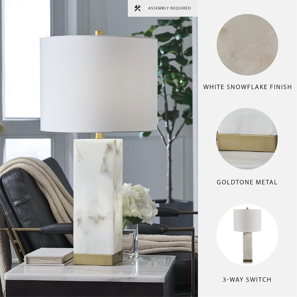 Signature Design by Ashley Linderfield Contemporary Metal Table Lamp with 3-Way Switch, White & Metallic