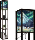 Floor Lamp with Shelves Woodcut Winter Capped Mountain Coniferous Forest Standing Tall Lamp USB Ports & Power Outlet Modern Corner Lamp Nightstand Light for Living Room Bedroom