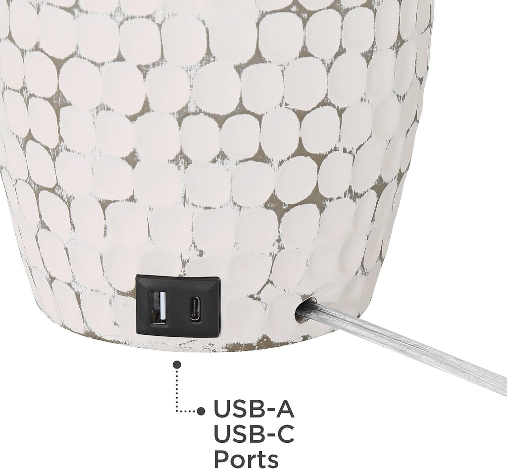 360 Lighting 29 1/2' Tall Modern Coastal End 3-Way Table Lamps Set of 2 USB Port Whitewash Ceramic Fabric White Shade Living Room Charging Bedroom Bedside Nightstand House Office Home Reading
