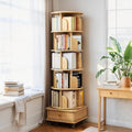6 Tier Rotating Bookshelf 360° Spinning with Wheels & Drawer, Space Saving Storage Shelf for Small Spaces, Home Office Corner, Living Room, Bedroom