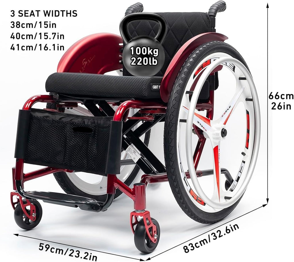 Lightweight Transport Wheelchair,Folding All-Terrain Wheelchair,Portable Self-propelled Manual Wheelchairs,Sports and Leisure Wheelchairs for Adults,Aluminum Alloy Wheelchair(Soft Backrest,38cm/15in)