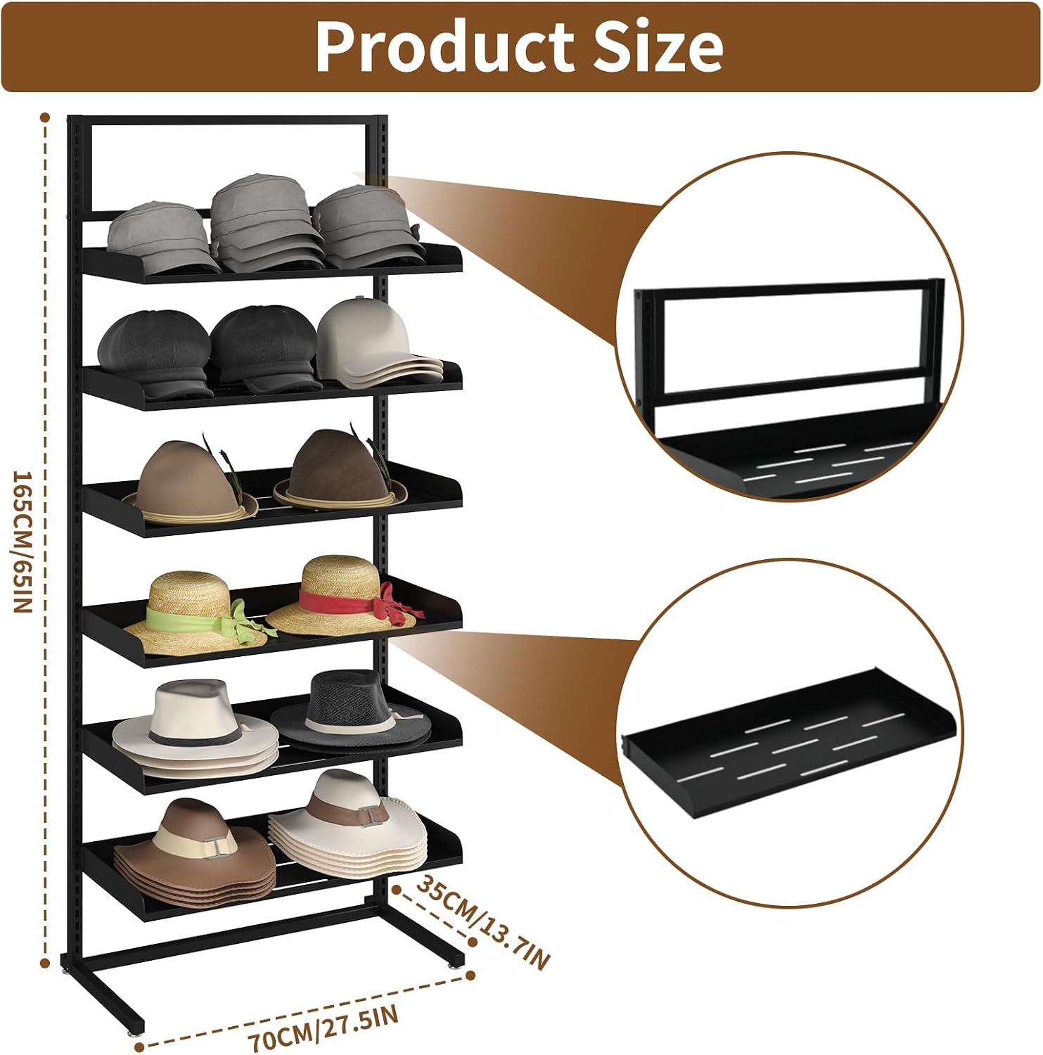 6 Tier Large Hat Rack Stand, Adjustable Baseball Cap Storage Rack with 6 Plate Tray, Heavy-Duty Metal Hat Display Stand for 180 Baseball Hat, Home and Commercial Use