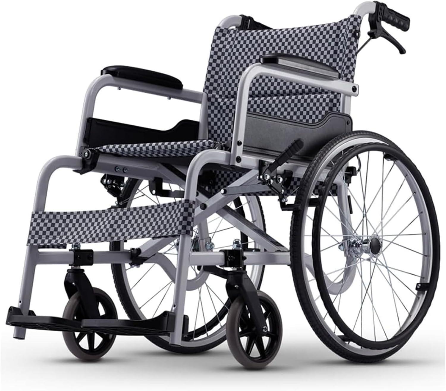 Mobile Lightweight Wheelchair Foldable Transport Wheelchair W/Handbrakes & Folding Backrest Aluminum Alloy Travel Trolley Scooter for The Elderly Driving Trolley