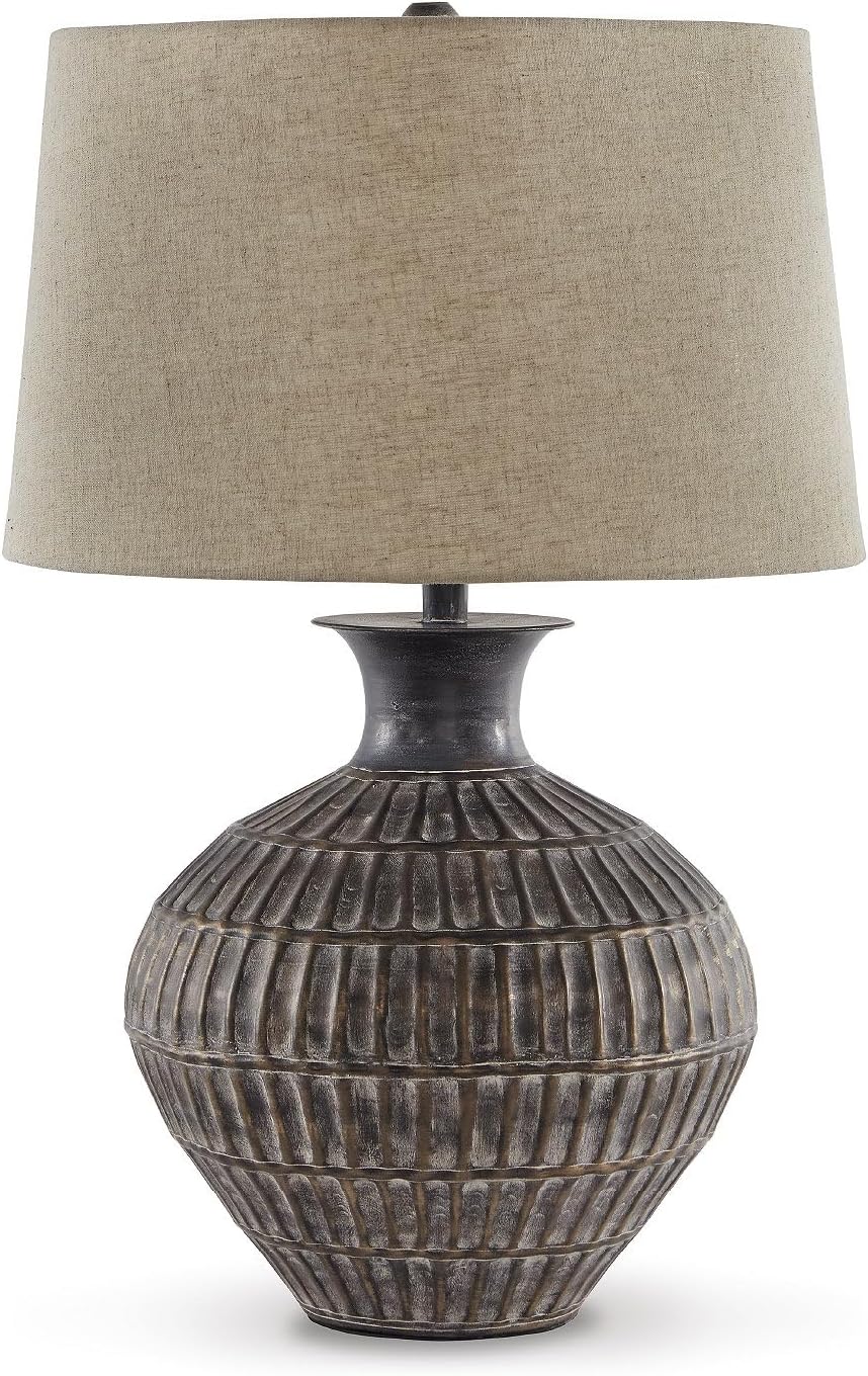 Signature Design by Ashley Magan 285.' Textured Bronze Metal Table Lamp, Antique Brown Finish