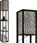 Floor Lamp with Shelves Zebra Print Pattern Standing Tall Lamp USB Ports & Power Outlet Modern Corner Lamp Nightstand Light for Living Room Bedroom