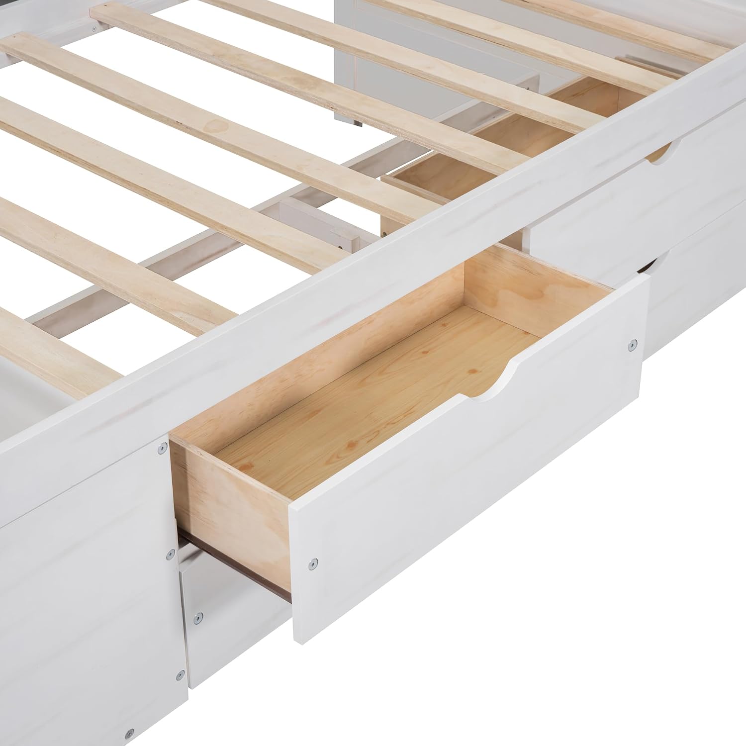Twin Size White Daybed with Storage Drawers and Shelves,Wooden L-Shaped Corner Day Bed with Headboard & Bookcase for Boys,Girls,Small Room, Guest Room, kids'Room