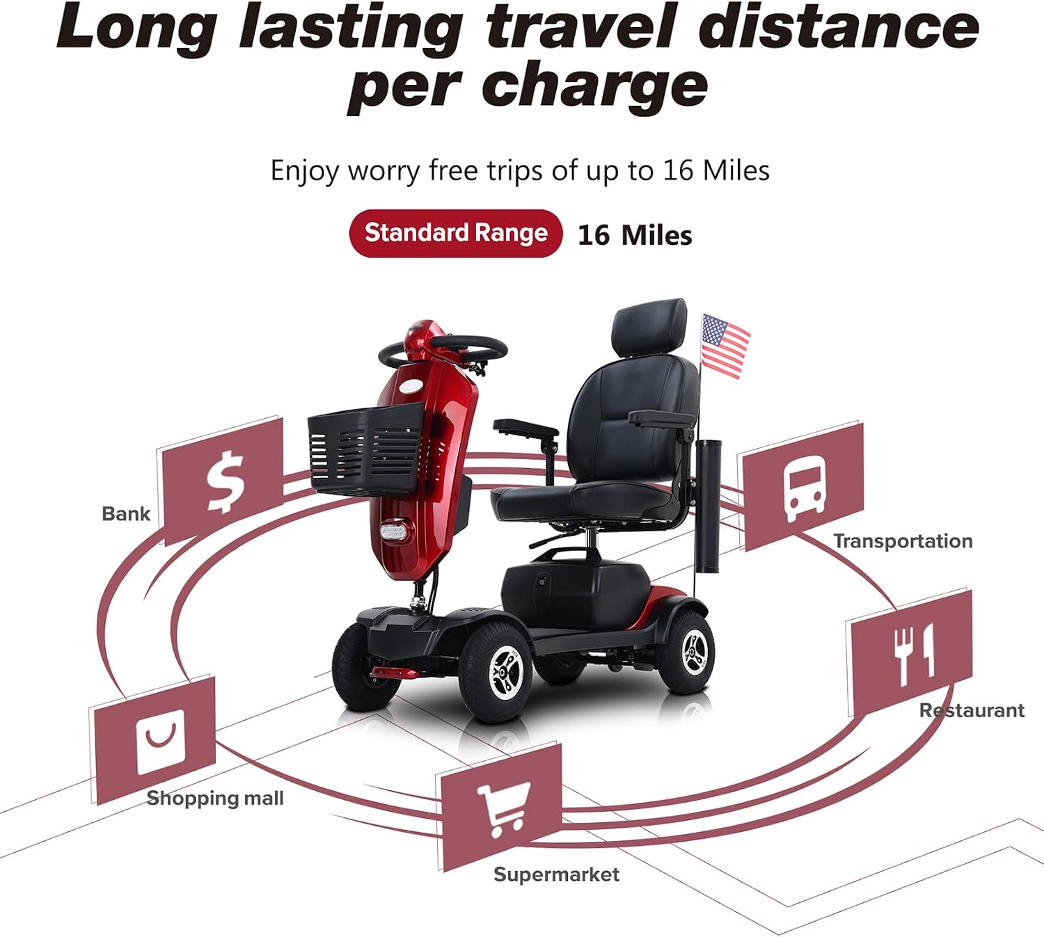 Mobility Scooters for Seniors & Adults 400 Lb Weight Foldable,All-Terrain Heavy Duty 4 Wheel Powered Scooter,Portable Disability Mobile Electric Wheelchair with Comfort Seat,15Miles,5MPH,red