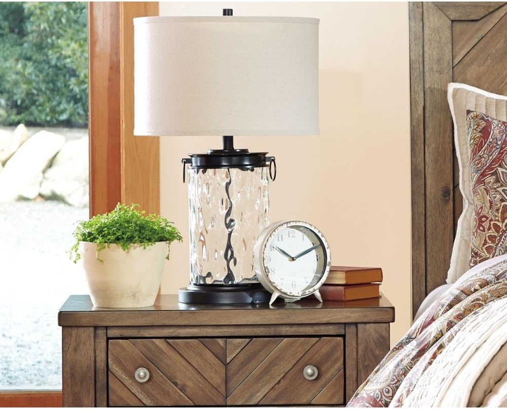Signature Design by Ashley Tailynn Modern 25.25' Glass Table Lamp with Hardback Shade, Clear