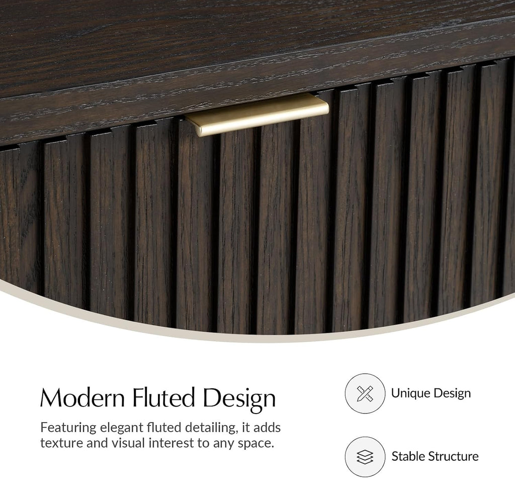 HULALA HOME Modern Fluted Coffee Table with Storage, Wood Oak Veneer Coffee Table with Wide Tabletop, 2 Drawers and Lower Shelf for Living Room, Easy Assembly, Black