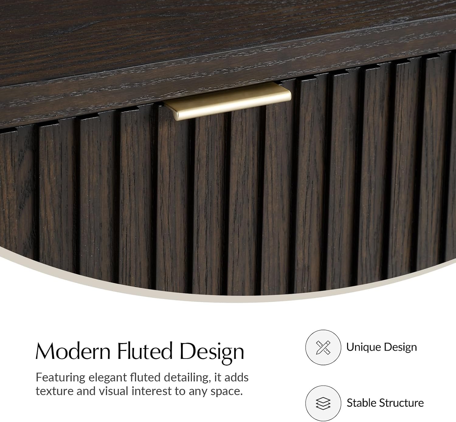 HULALA HOME Modern Fluted Coffee Table with Storage, Wood Oak Veneer Coffee Table with Wide Tabletop, 2 Drawers and Lower Shelf for Living Room, Easy Assembly, Black
