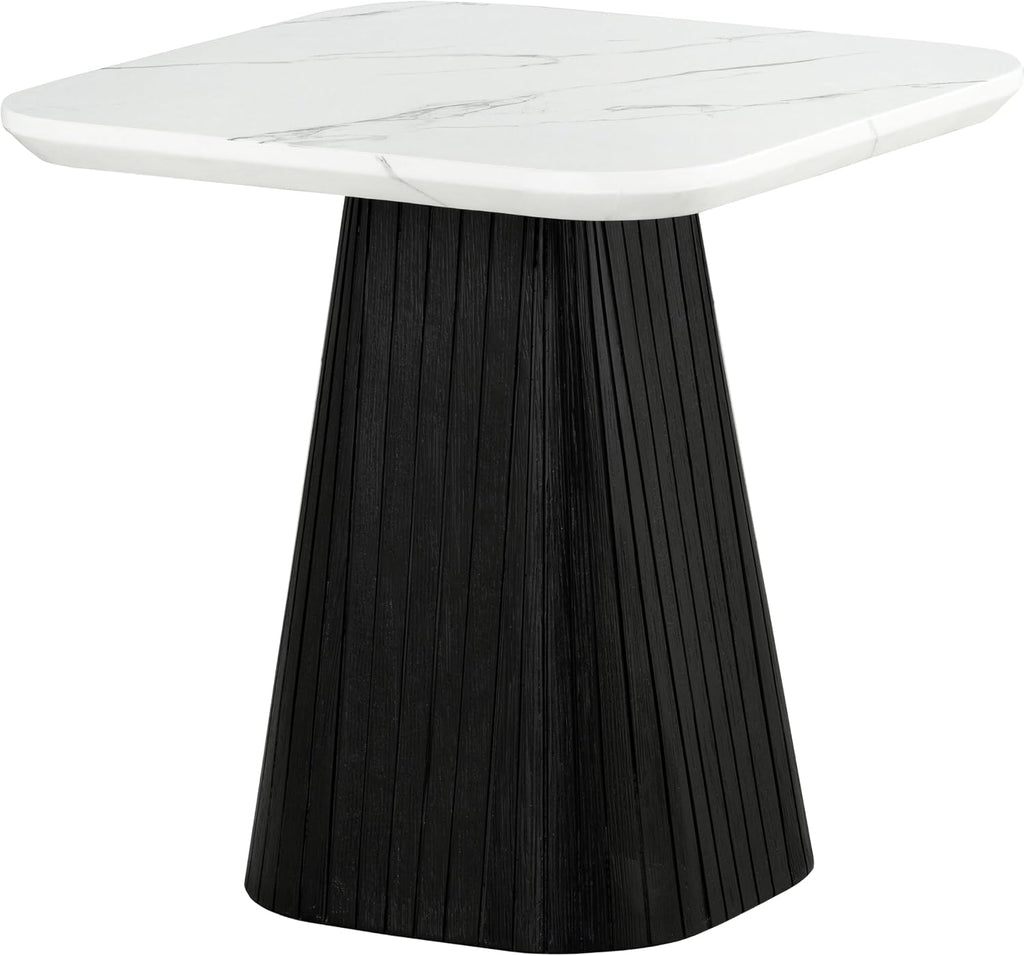 Furniture of America Coraly Modern 22-inch Square End Table with High Gloss Faux Marble Top and Fluted Pedestal Base, Wooden Nightstand for Small Space, Living Room, Home Office, Black and White