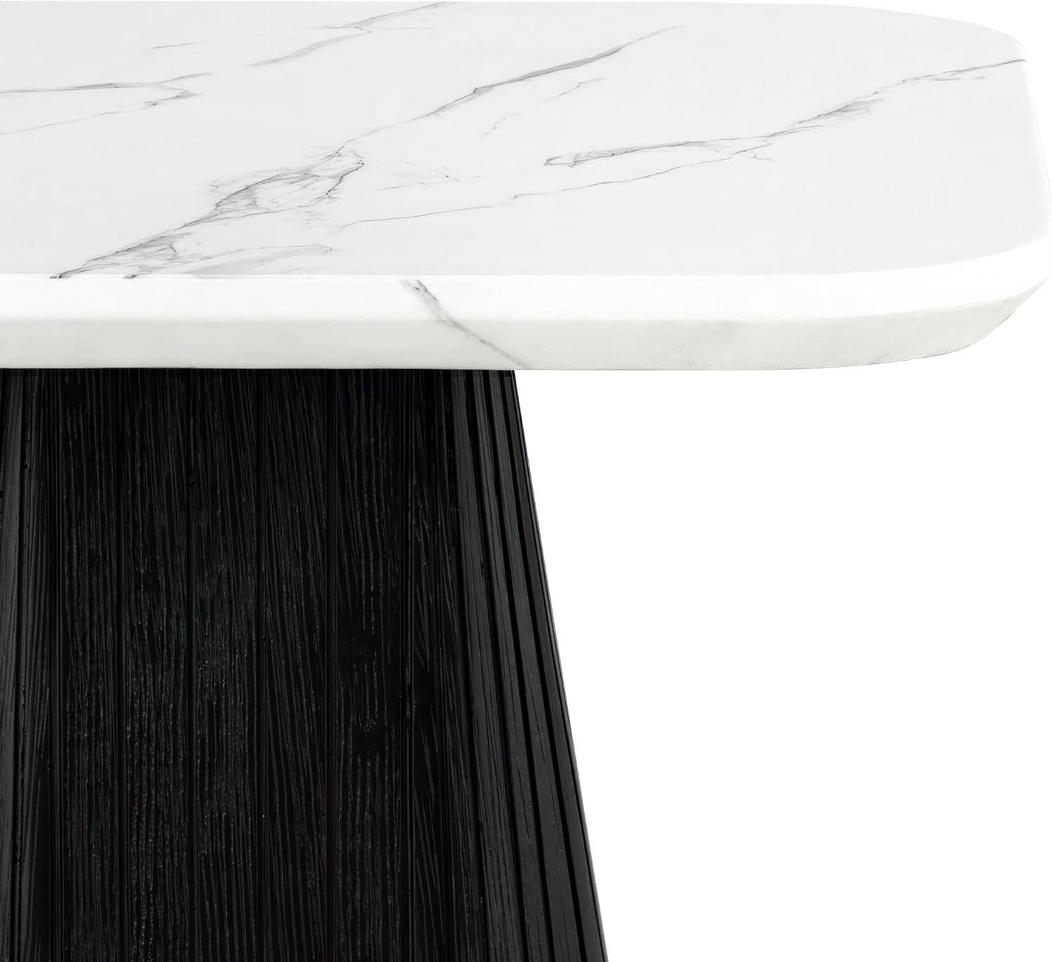 Furniture of America Coraly Modern 22-inch Square End Table with High Gloss Faux Marble Top and Fluted Pedestal Base, Wooden Nightstand for Small Space, Living Room, Home Office, Black and White