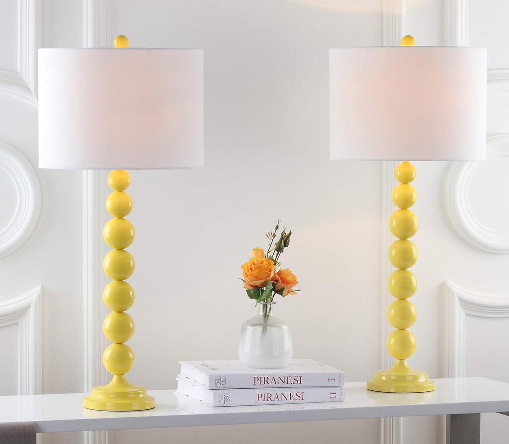 SAFAVIEH Lighting Collection Jenna Modern Contemporary Yellow Stacked Ball 32-inch Bedroom Living Room Home Office Desk Nightstand Table Lamp Set of 2 (LED Bulbs Included)