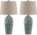 Signature Design by Ashley Hadbury Contemporary Ceramic Table Lamp Set with 3-Way Switch, Set of 2, Light Green & Beige