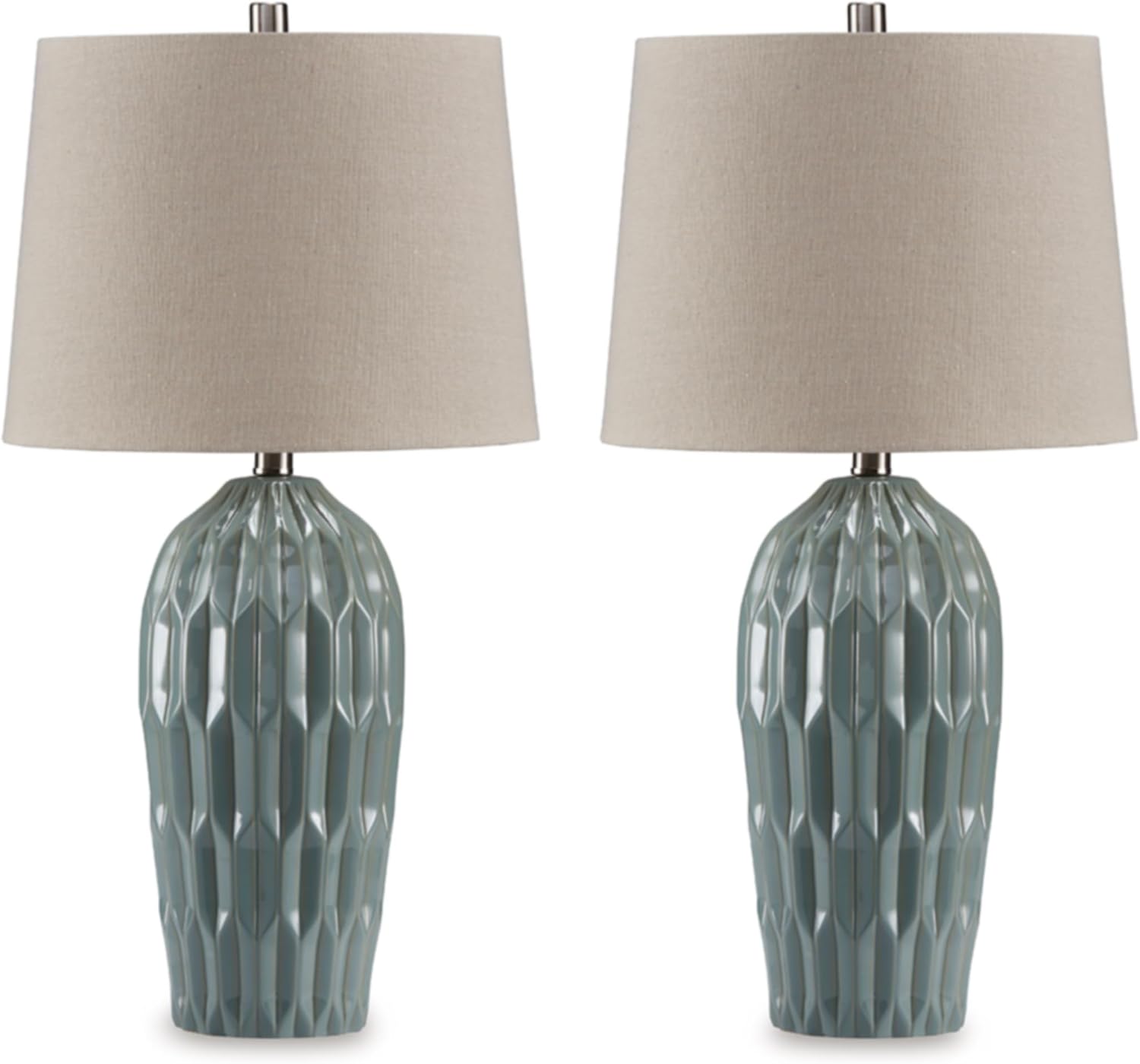 Signature Design by Ashley Hadbury Contemporary Ceramic Table Lamp Set with 3-Way Switch, Set of 2, Light Green & Beige