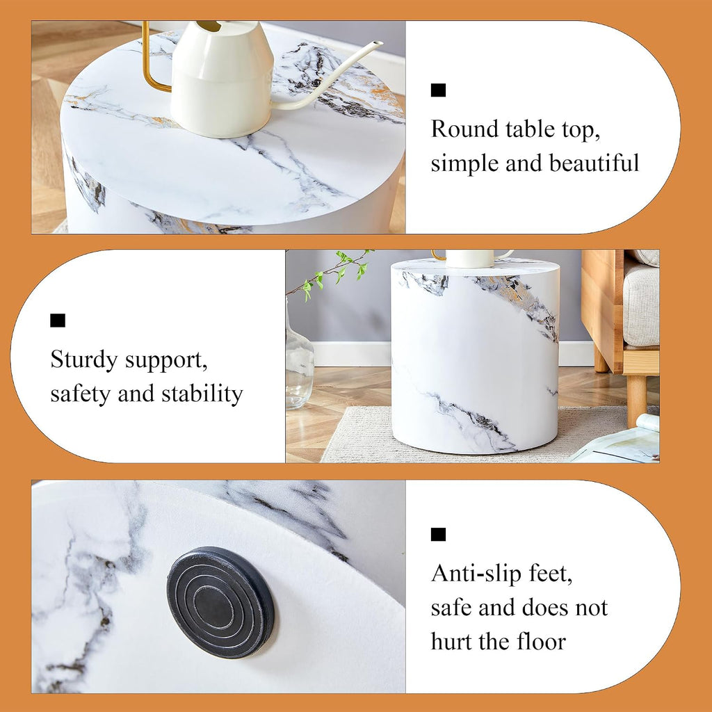 WILLIAMSPACE 15.7' Round End Table for Living Room, Modern Drum Circle Wood Small Coffee Table Side Table for Small Spaces, Nightstand Sofa Table for Apartment, ø15.7'*15.7'H (White)