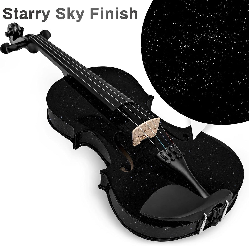 Poseidon 1/2 Violin for Kids Beginner Half Fiddle Kit, Violin Student Stringed Musical Instrument w/Case, Two Violin Strings Set, Two Bows, Two Bridges, Two Rosins, Tuner, Manual - Glossy Black