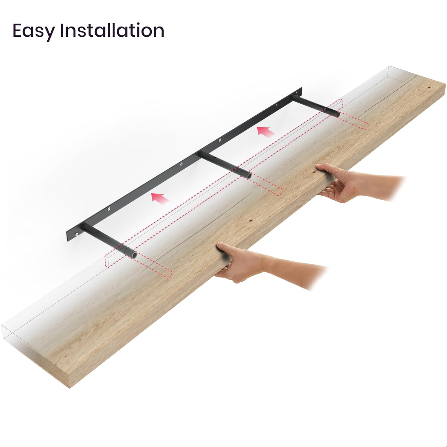 Ballucci Floating Shelves for Wall, 60' Wood Wall Shelf Set of 2, with Invisible Brackets for Bathroom, Living Room, Bedroom, Kitchen, Nursery, 8' Deep, Oak Finish