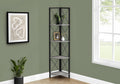 Bookshelf, Bookcase, Etagere, Corner, 4 Tier, 60' h, Office, Bedroom, Grey Laminate, Black Metal,