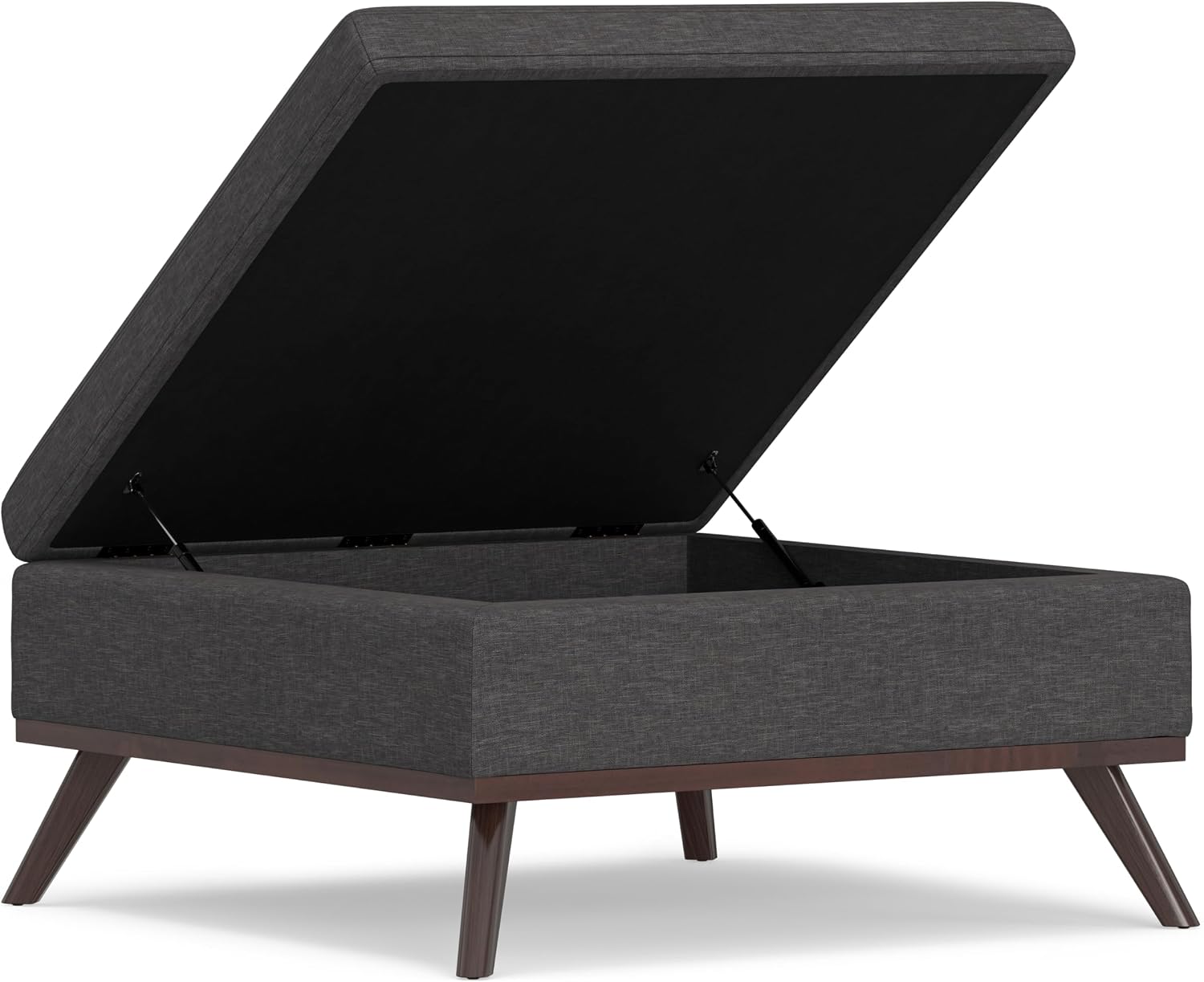 SIMPLIHOME Owen 36 inch Wide Mid Century Modern Square Coffee Table Storage Ottoman in Slate Grey Linen Look Fabric, Assembled, for the Living Room, Entryway and Family Room