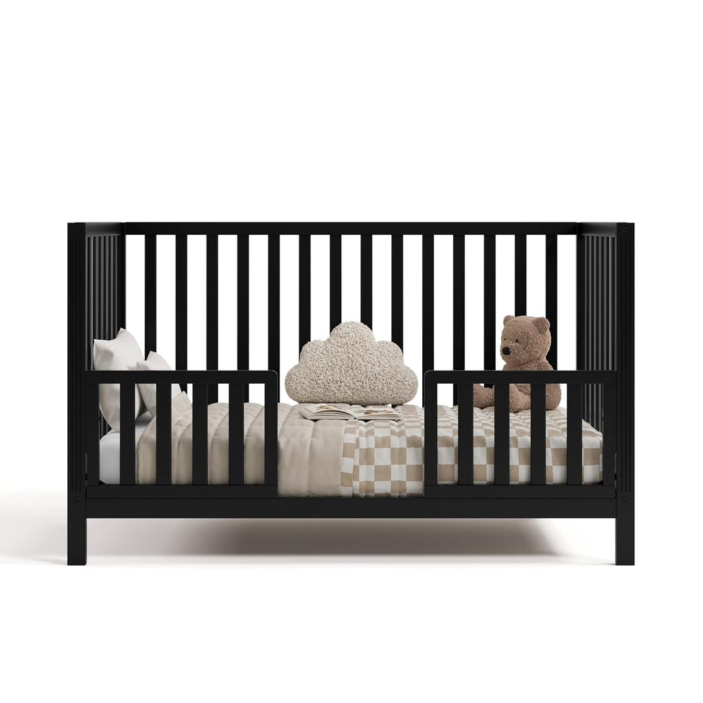 Storkcraft Morningside 5-in-1 Convertible Crib (Black) – GREENGUARD Gold Certified, Fits Standard Crib Mattress, Converts to Toddler Bed, Daybed and Full Bed, 4 Adjustable Mattress Heights
