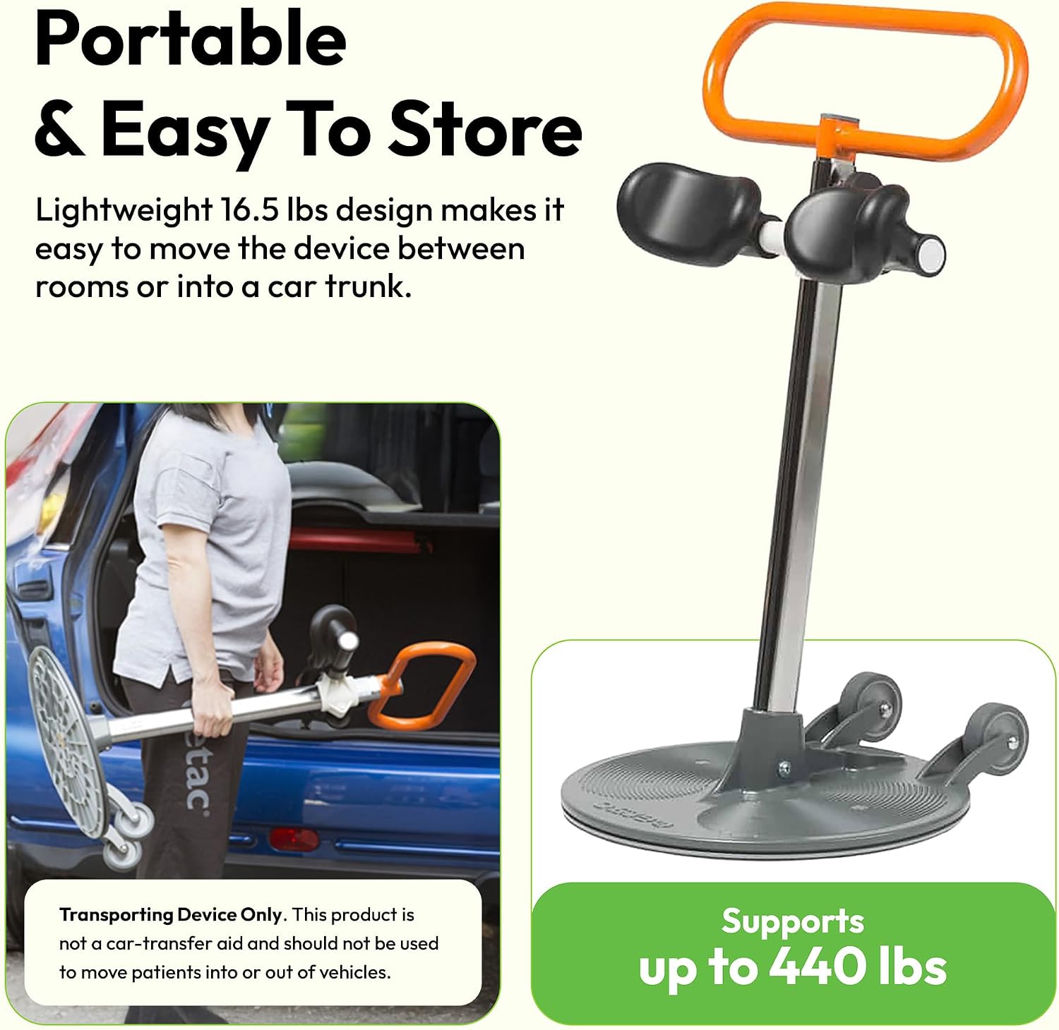 Etac Turner PRO Patient Transfer Aid – Assistive Standing Pivot Transfer from One Seated Position to Another, Requires Leg & Upper Body Strength to Stand & Turn in Place (440 lbs Capacity)