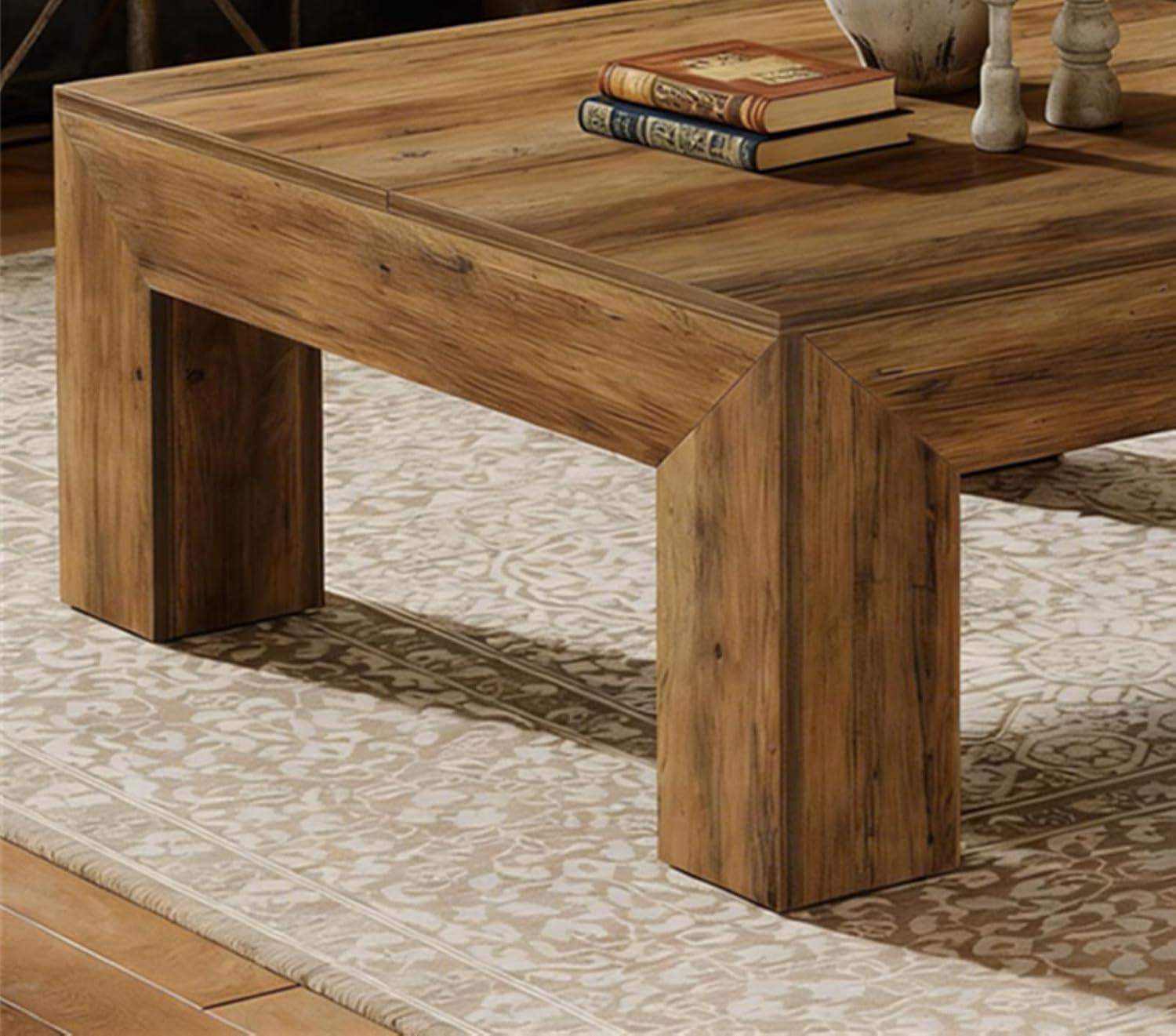 39.4' Square Coffee Table, Farmhouse Coffee Table with Sturdy Base, Mid-Century Modern MDF Accent Center Tea Tables for Living Room Apartment, Easy Assembly