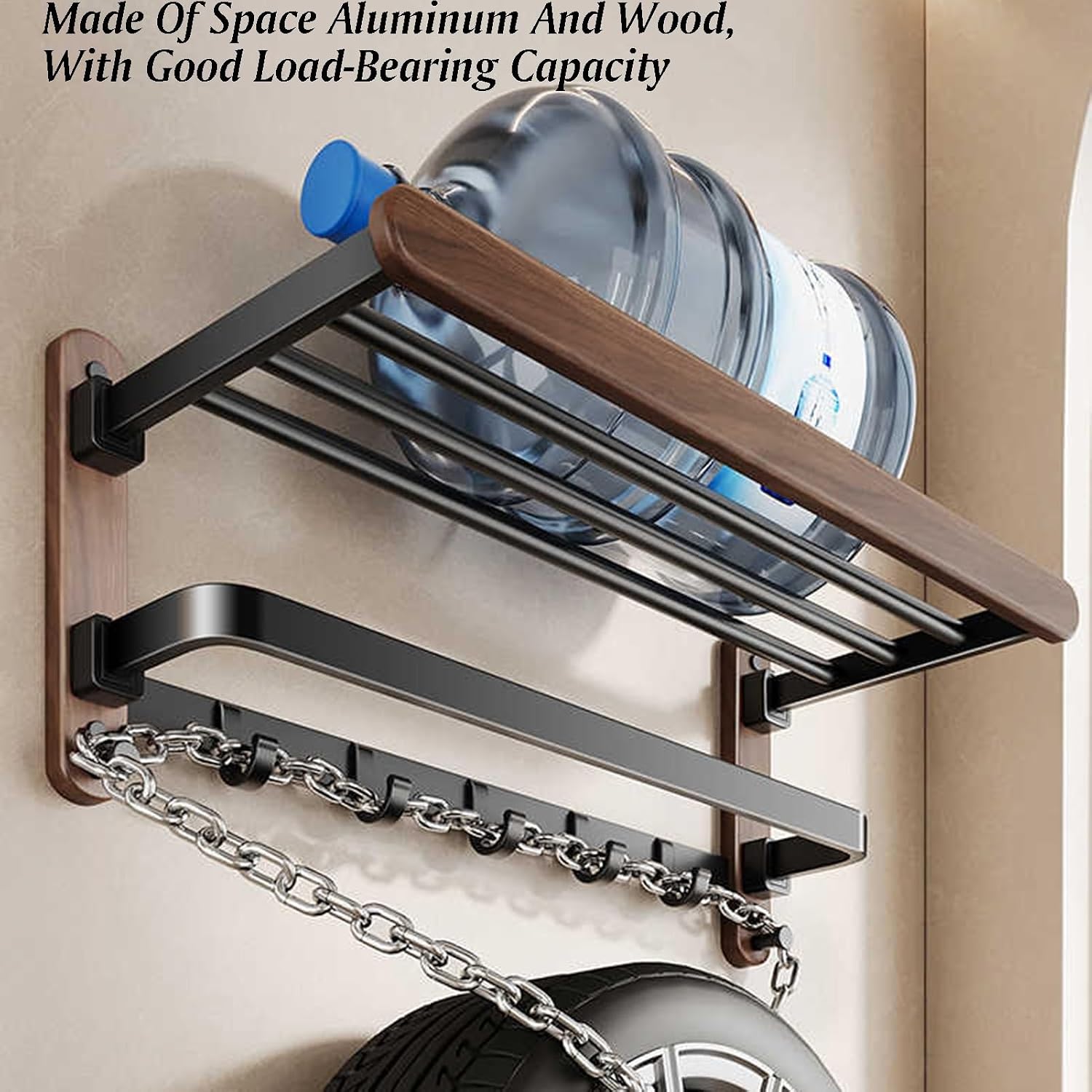 Wall Mounted Towel Rack,Over Toilet Storage with Towel Bar,Space Aluminum+Wood,Double-Folding Design,for Livingroom Bathroom(L-60cm)