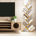 8-Tier Floor Bamboo Tree Bookshelf, Modern Standing Bookcase Office Book Storage Creative Curved Rack Organizer Shelves, Book Shelf Space Saver for Home Living Room Corner Bedroom