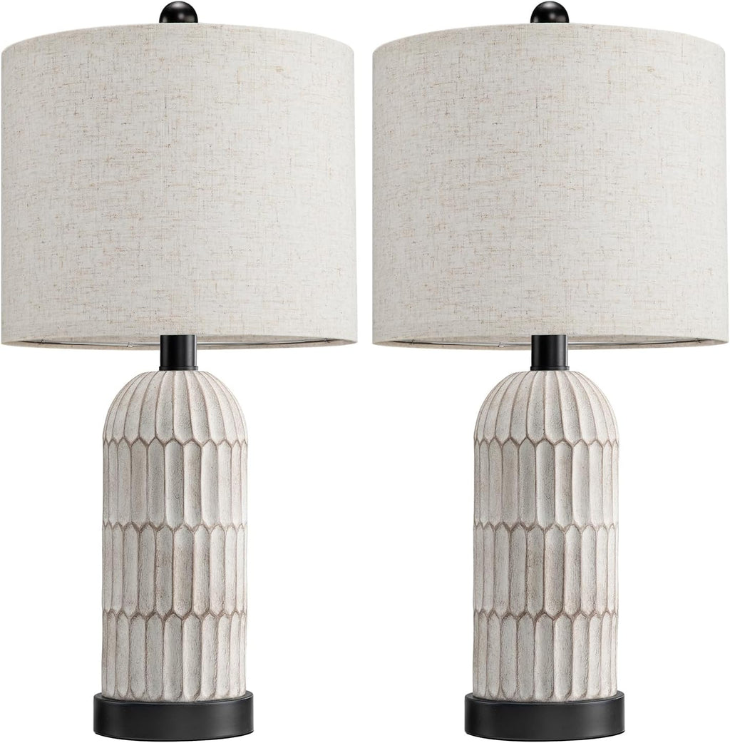 OYEARS 22.5' Bedside Table Lamps Set of 2, Farmhouse Table Lamp with USB A+C Charging Ports,Vintage Nightstand Lamp for Bedrooms and Living Rooms, Retro Resin End Table Lamp with Linen Shade, Black
