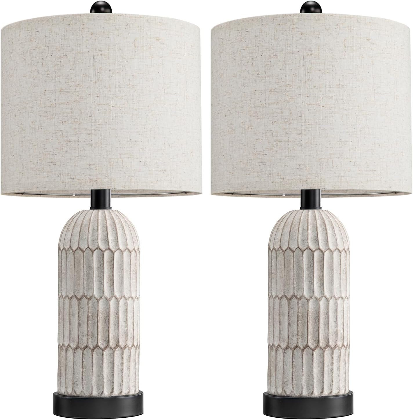 OYEARS 22.5' Bedside Table Lamps Set of 2, Farmhouse Table Lamp with USB A+C Charging Ports,Vintage Nightstand Lamp for Bedrooms and Living Rooms, Retro Resin End Table Lamp with Linen Shade, Black