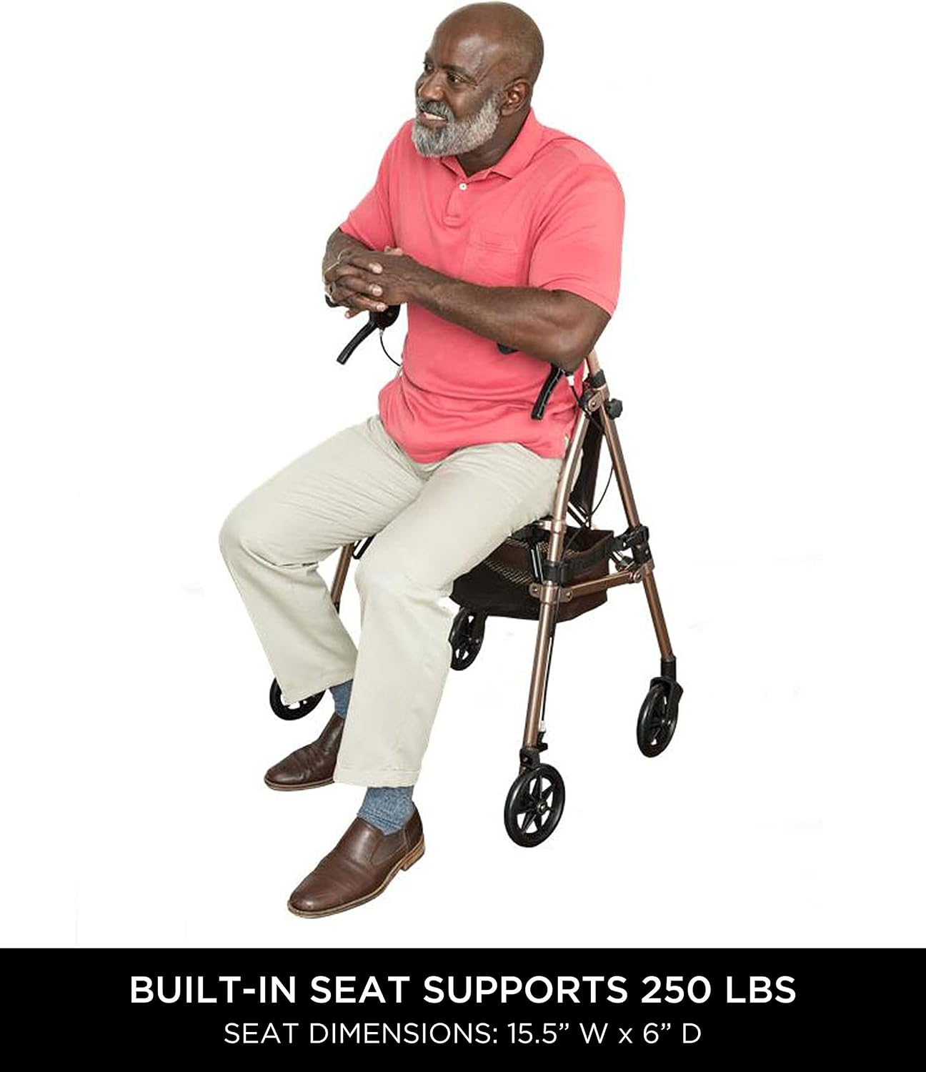 Signature Life Elite Travel Rollator Short, Junior Foldable and Lightweight Four Wheel Rolling-Walker with Seat for Adults, Seniors and Elderly, Petite Walking Aid with Locking Brakes and Pouch
