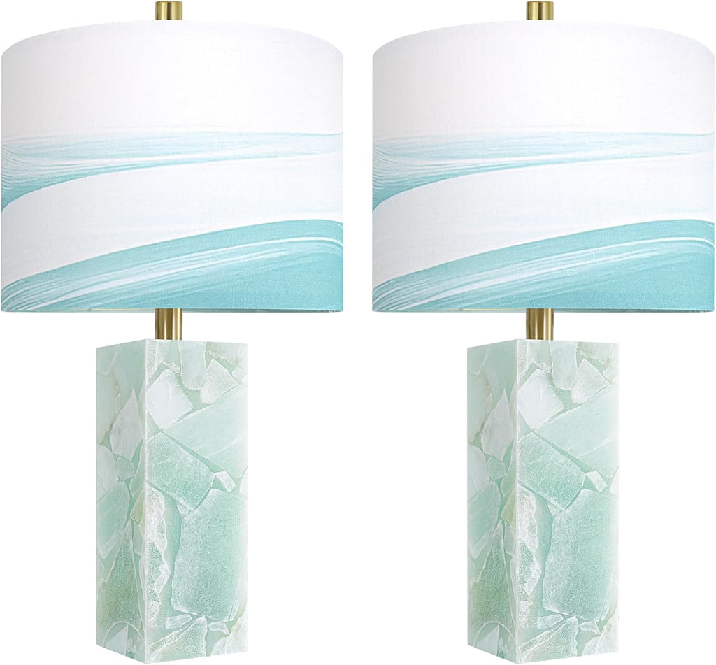 Scenekoy 23' Alabaster Table Lamp Set of 2 with Night Light for Bedroom Living Room, Rotary Switch, Blue Table Lamp with Linen Shade, Modern Nightstand Lamps for Room Bedside Bedroom (Bulb Included)