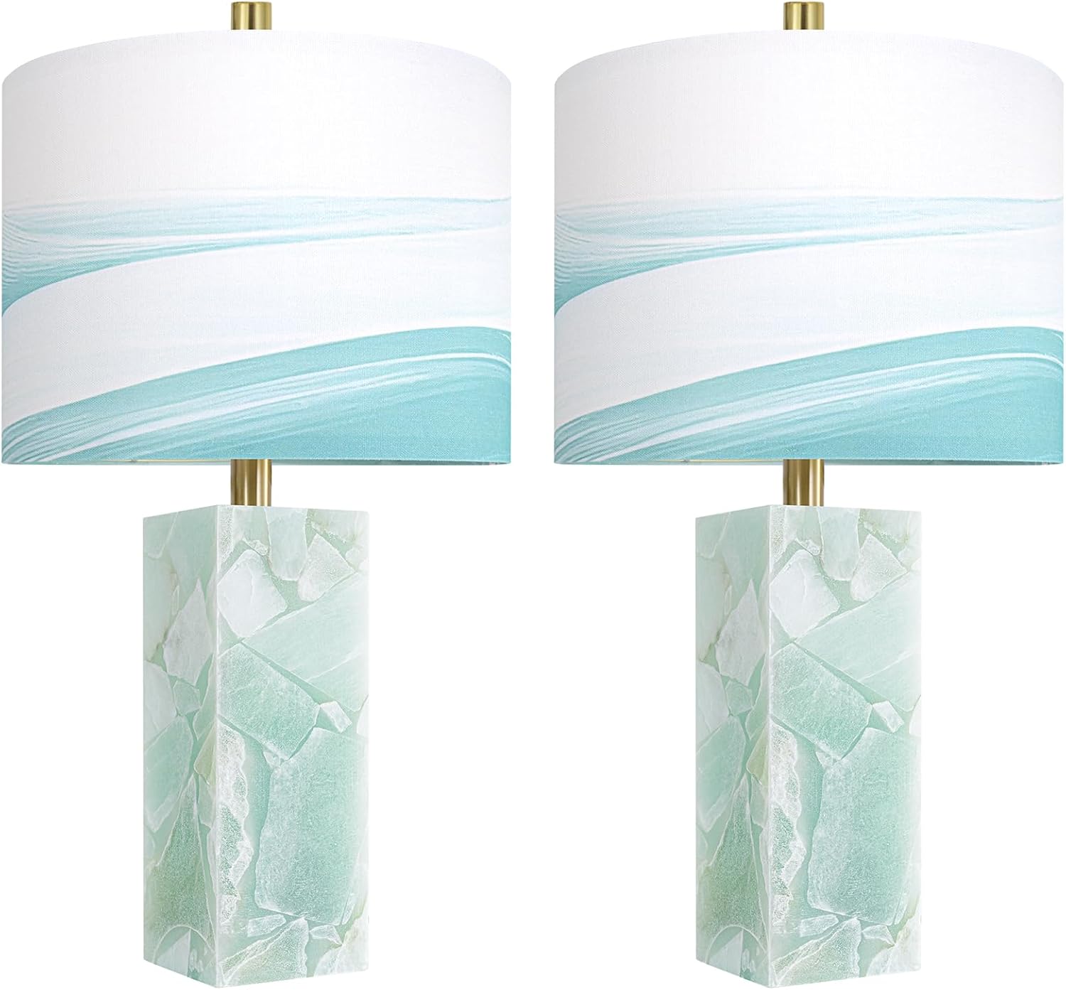 Scenekoy 23' Alabaster Table Lamp Set of 2 with Night Light for Bedroom Living Room, Rotary Switch, Blue Table Lamp with Linen Shade, Modern Nightstand Lamps for Room Bedside Bedroom (Bulb Included)