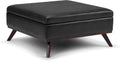 SIMPLIHOME Owen Square Coffee Table Storage Ottoman - 36 inch Wide Upholstered Vegan Leather Lift-Top Ottoman in Distressed Black, Mid-Century Modern Ottoman for Living Room with Tufted Detail