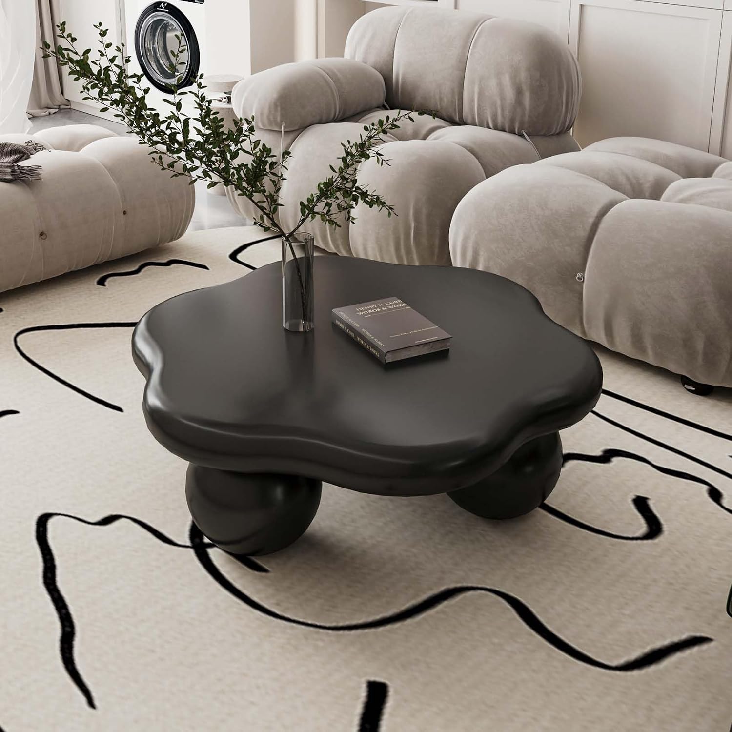 35' Modern Coffee Table Petal Shape Low Center Table Cute Irregular Indoor Tea Table with 3 Ball Legs for Living Room Apartment