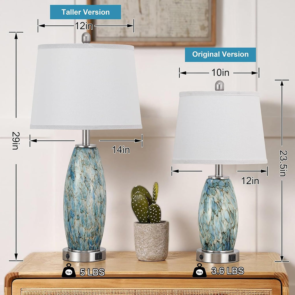29' Tall Table Lamps Set of 2, Large Modern Lamps for Bedroom with Nightlight, Coastal Bedside Lamps with USB C+A, Glass Nightstand Table Lamps for Living Room, Bulbs Included