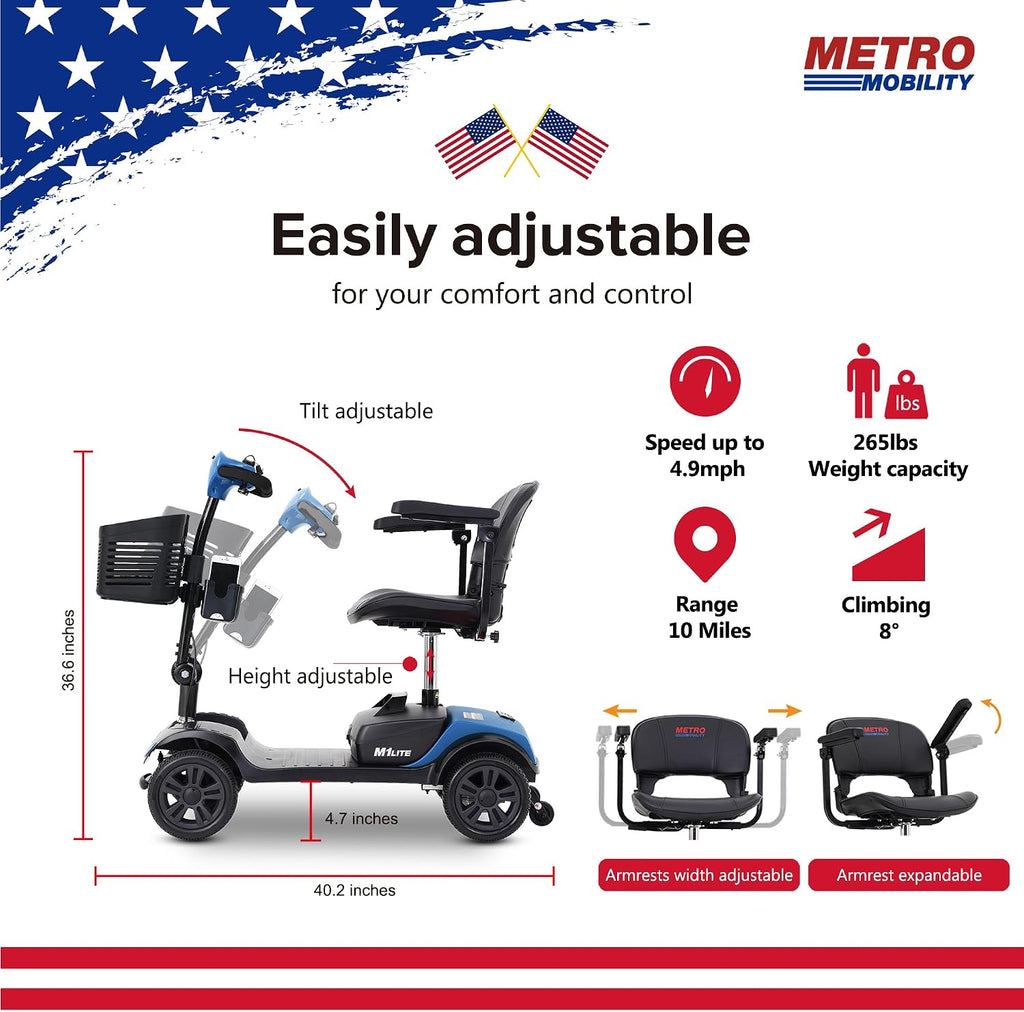 Folding Mobility Scooter for Seniors 4 Wheel Scooter for Adults Electric Medical Scooter Compact for Travel - Electric Powered Wheelchair Device - Compact Heavy Duty Mobile(M1 Lite Blue)