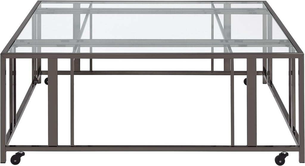 Coaster Home Furnishings - Adri - Square Glass Top Coffee Table with Geometric Base and Smooth-Rolling Casters - Contemporary - Living Room - Black Nickel - 710178