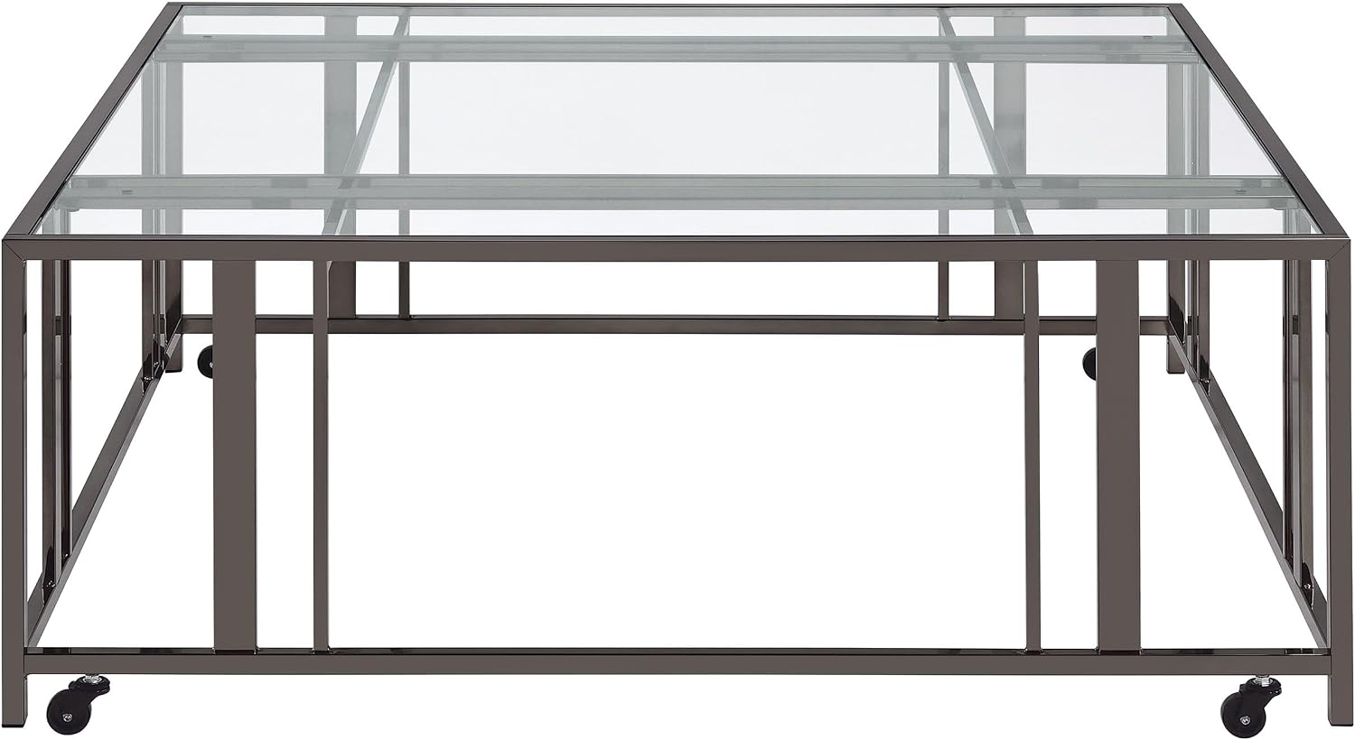 Coaster Home Furnishings - Adri - Square Glass Top Coffee Table with Geometric Base and Smooth-Rolling Casters - Contemporary - Living Room - Black Nickel - 710178