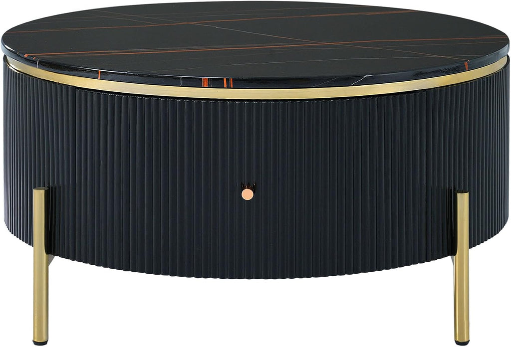 31.5'' Modern Round Coffee Table with 2 Large Drawers Storage Accent Table for Living Room(31.5'')